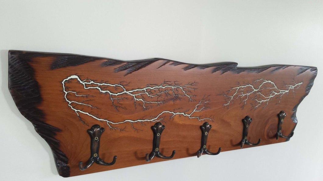 Handcrafted coat rack with glow in the dark fractal lightnings 1