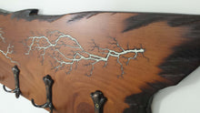 Load image into Gallery viewer, Handcrafted coat rack with glow in the dark fractal lightnings 1
