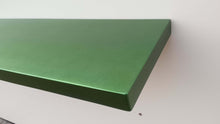 Load image into Gallery viewer, Wooden floating shelf painted in green metallic color
